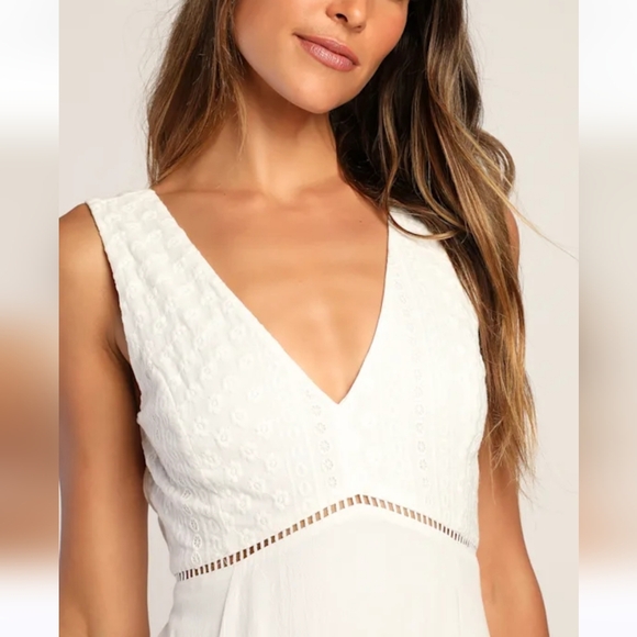 Lulus NWT Endlessly Enticing White Embroidered Babydoll Mini Dress - Picture 3 of 11